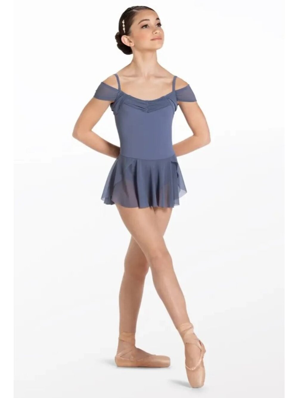 balera Slate Blue Off-Shoulder Leotard Skirted Dance Costume